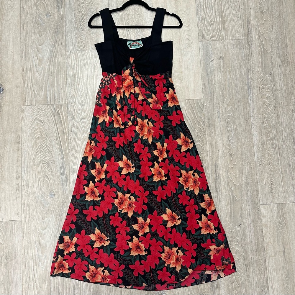 Rainbow Jo black/red floral Hawaiian maxi dress